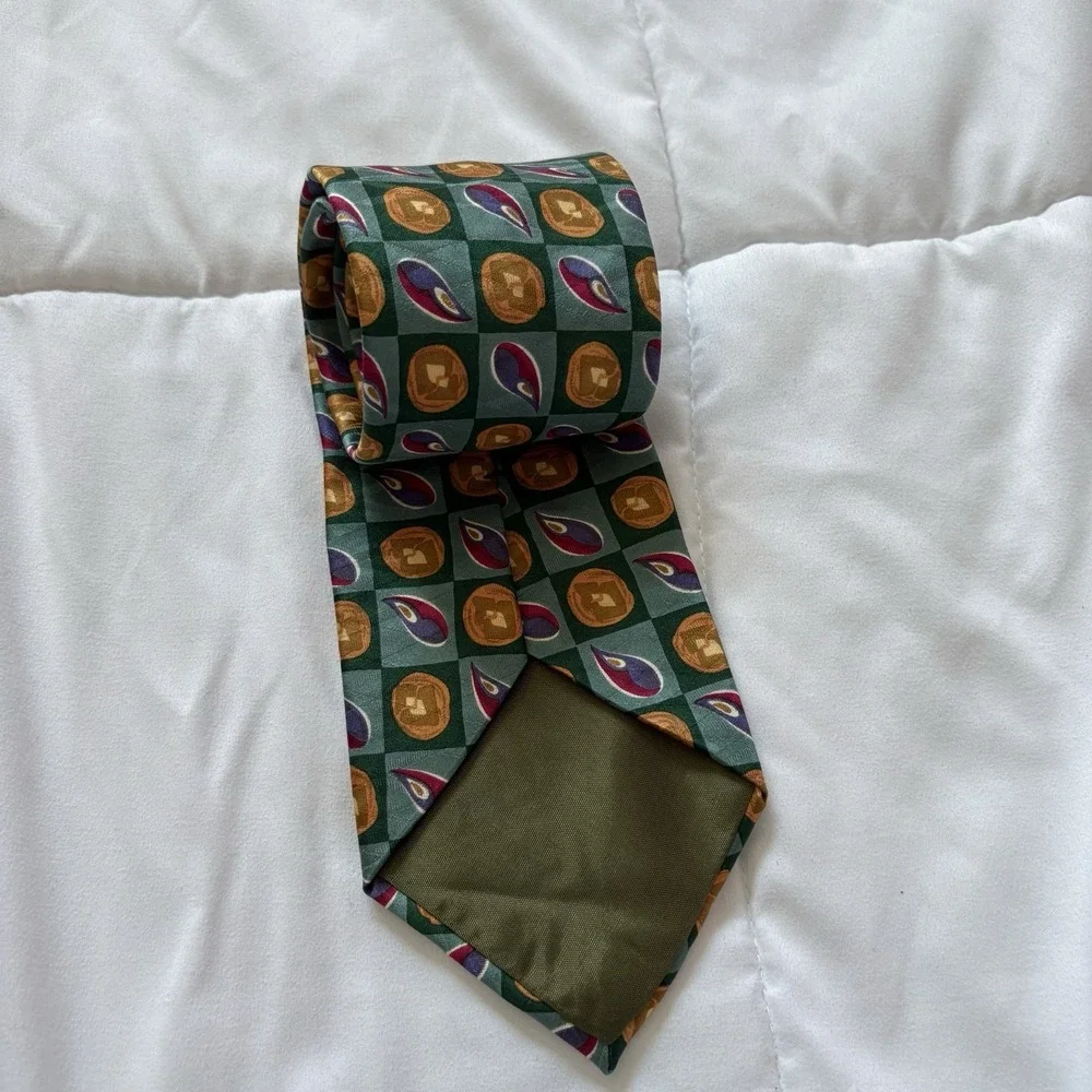 Vintage Chaps Ralph Lauren Mens 100%‎ Silk Tie Necktie Designer Luxury Green 90s